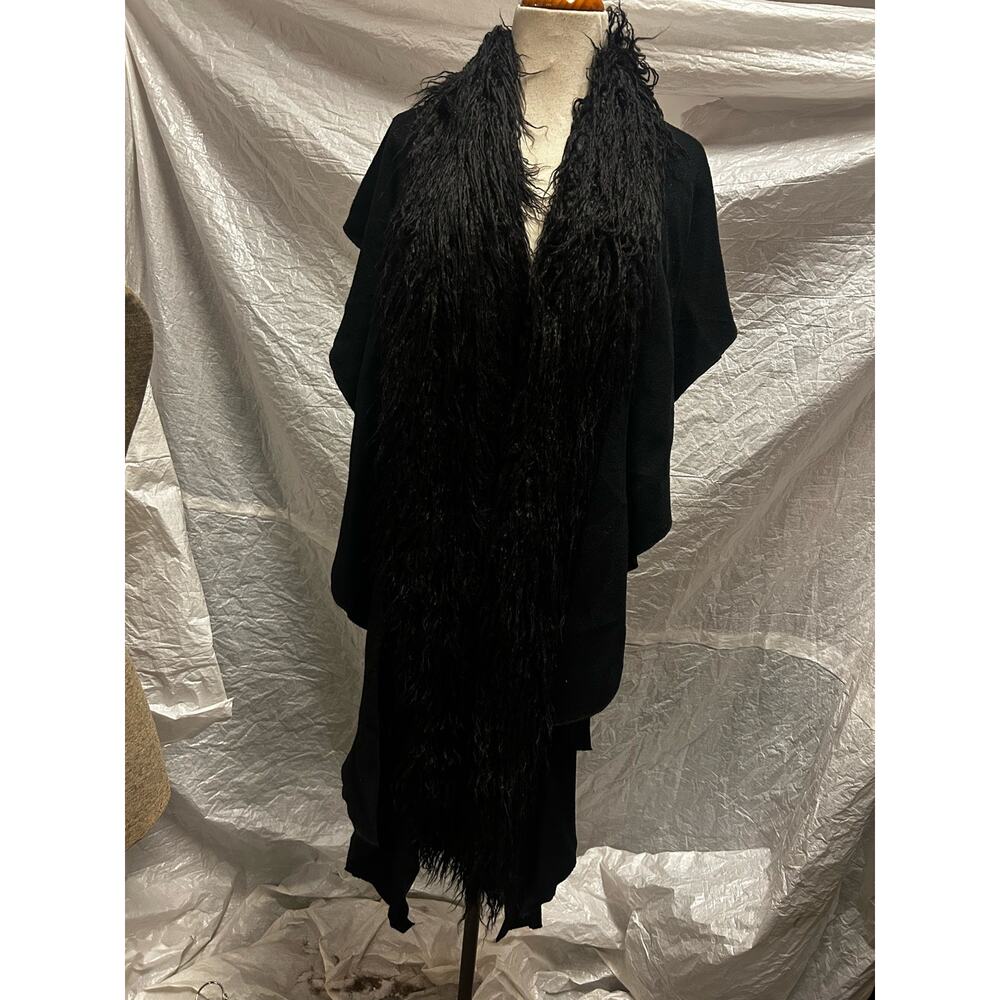 Black Furry Shawl, Half Fuzzy, Half Normal. about 100 inches, or 8 1/4 Feet Long